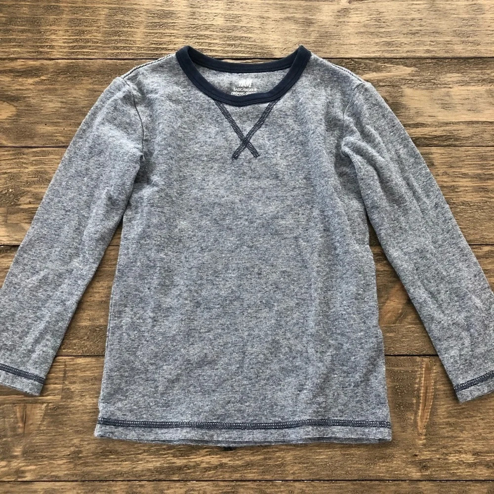 H&M Basic US 4-6 Years Organic Cotton Blue Micro stripe Crewneck Tee T Shirt Top